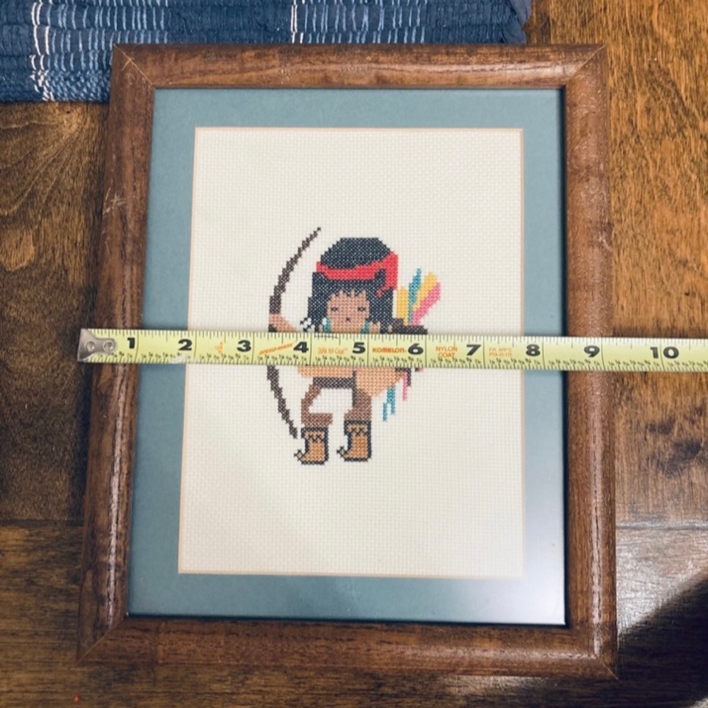 Vintage DeGrazia Cross Stitch Native American framed needlepoint complete - Picture 6 of 8